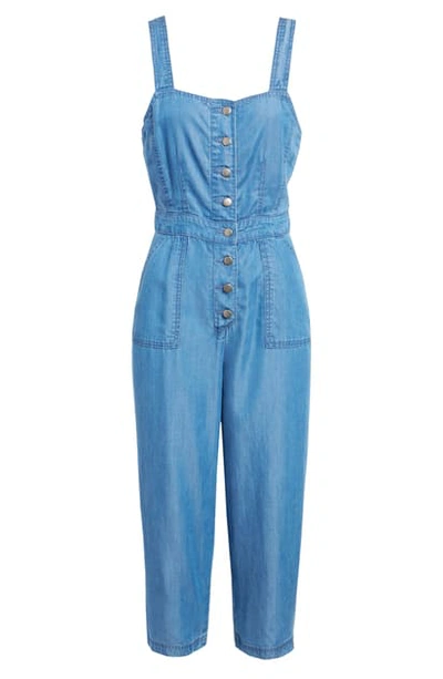 Shop Bb Dakota Head Over Heels Chambray Crop Jumpsuit In Med Blue