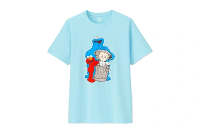 Pre-owned Kaws  X Uniqlo X Sesame Street Companion Trash Can Tee Light Blue