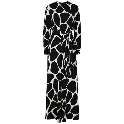 Shop Valentino Monochrome Giraffe-print Silk Jumpsuit In White And Black