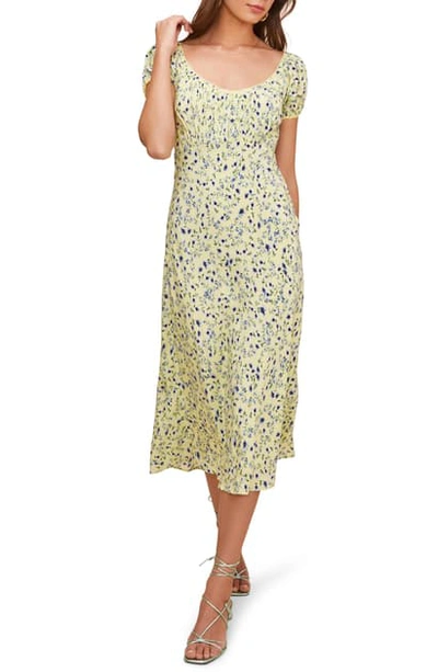 Shop Astr Caprice Floral Midi Dress In Lemon Blue Floral