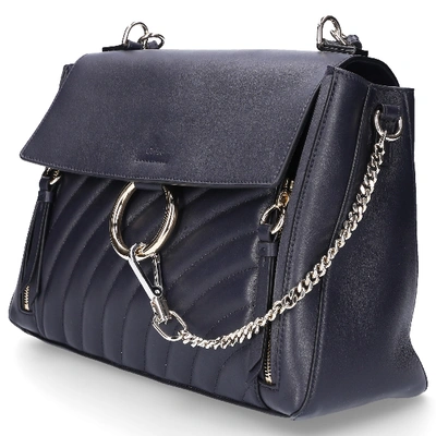Shop Chloé Women Handbag Faye Suede Calfskin Logodark Blue In Black