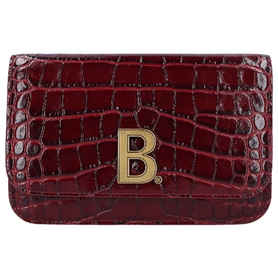 Shop Balenciaga Women Handbag B Wallet Calfskin Embroided Logo Boreau In Red