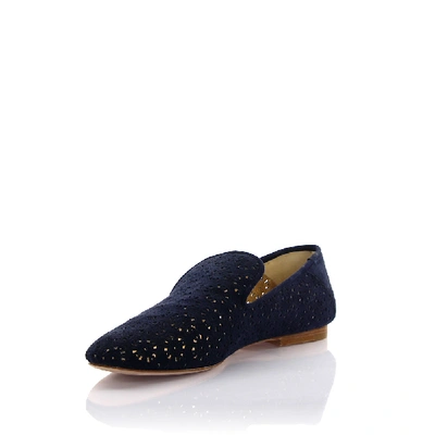 Shop Unützer Slipper Suede Perforated Navy In Blue