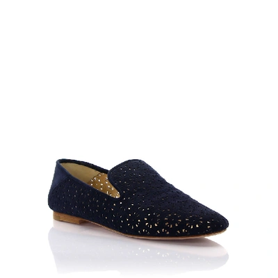 Shop Unützer Slipper Suede Perforated Navy In Blue