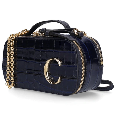 Shop Chloé Women Handbag C Vanity Calfskin Logo Gold Blue