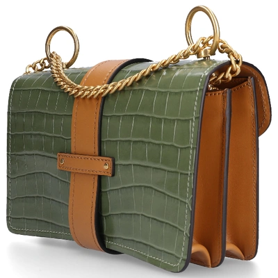 Shop Chloé Women Handbag Aby Calfskin Canvas Logo Green Beige