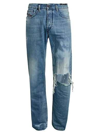 Shop Diesel D-kodeck Distressed Straight Jeans In Denim