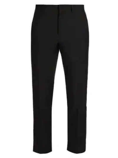 Shop Valentino Men's Slim-fit Side Tape Wool & Mohair Cropped Trousers In Black