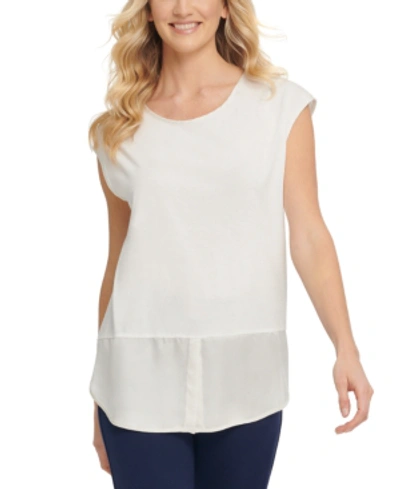 Shop Dkny Mixed-media Top In Ivory