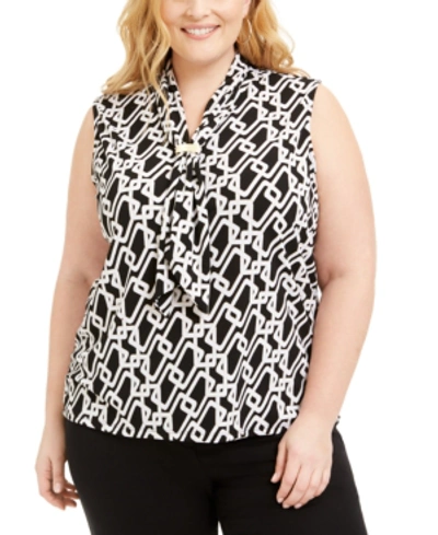 Shop Adrienne Vittadini Plus Size Scarf-neck Top In Chain Print