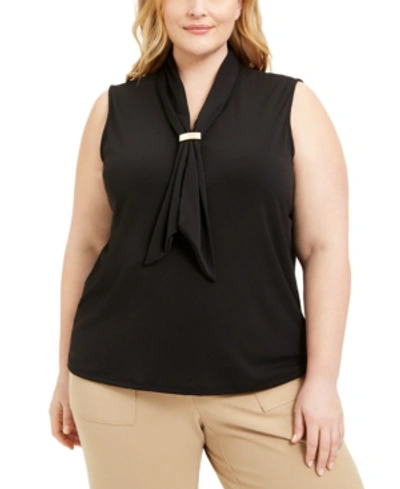 Shop Adrienne Vittadini Plus Size Draped Scarf Top In Black