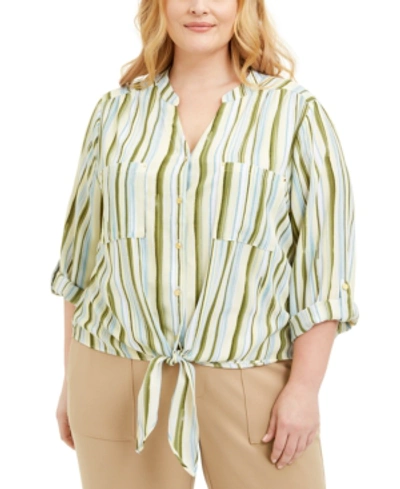 Shop Adrienne Vittadini Plus Size Striped Tie-front Blouse In Multi Stripe
