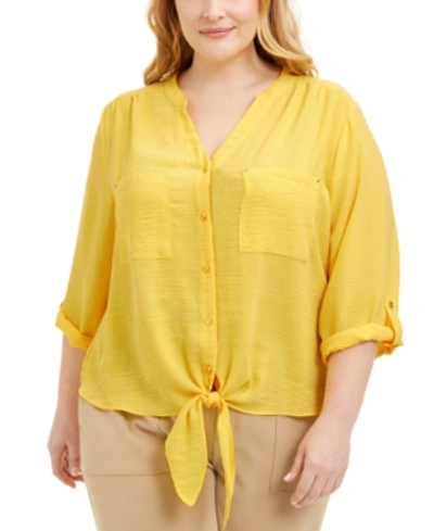 Shop Adrienne Vittadini Plus Size Tie-front Blouse In Aspen Gold