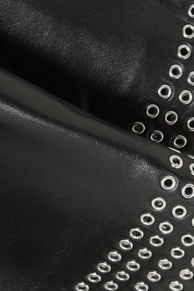 Shop Alaïa Eyelet-embellished Pleated Leather Mini Skirt In Black