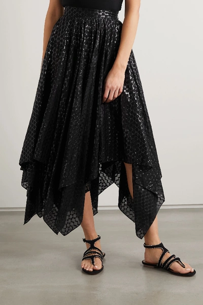 Shop Alaïa Asymmetric Coated Cotton-voile Midi Skirt In Black