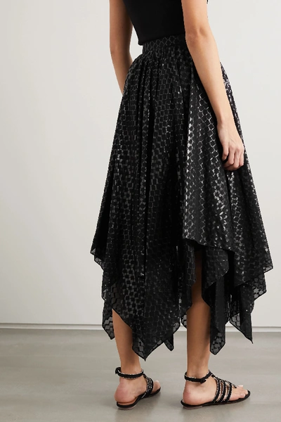 Shop Alaïa Asymmetric Coated Cotton-voile Midi Skirt In Black