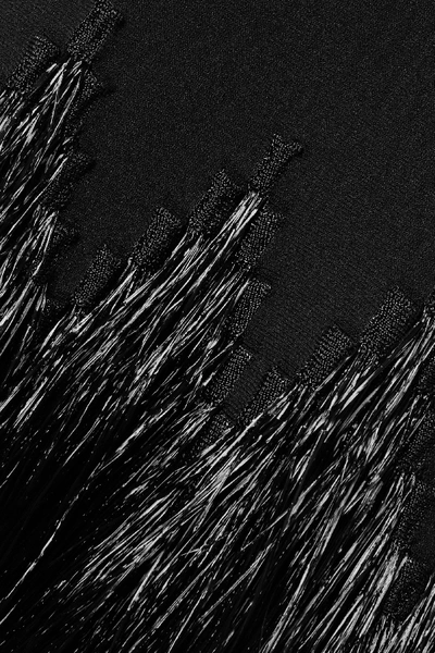 Shop Alaïa Tiered Raffia-trimmed Stretch-knit Midi Dress In Black