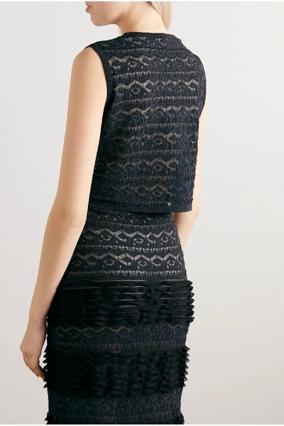Shop Alaïa Cropped Ruffled Stretch-knit And Lace Top In Black