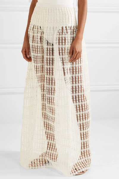 Shop Alaïa Macramé Lace Maxi Skirt In Ivory