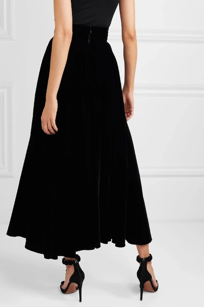 Shop Alaïa Pleated Velvet Maxi Skirt In Black