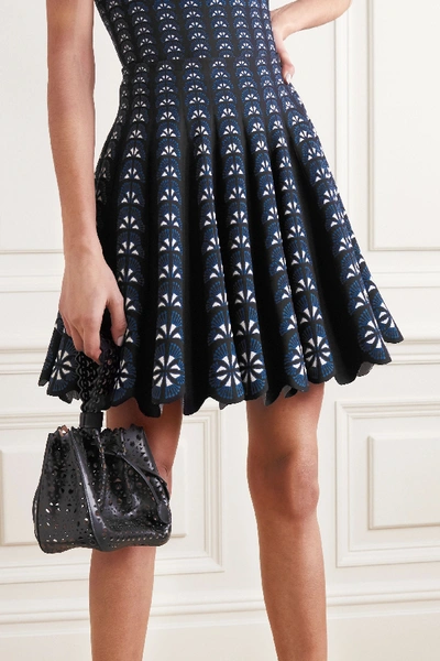 Shop Alaïa Pleated Jacquard-knit Skirt In Black