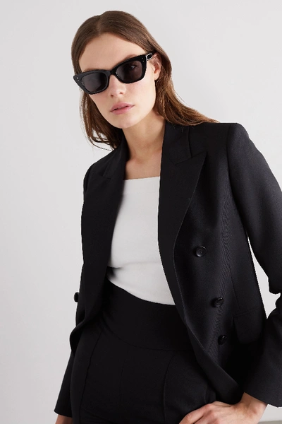 Shop Alaïa Cat-eye Studded Acetate Sunglasses In Black