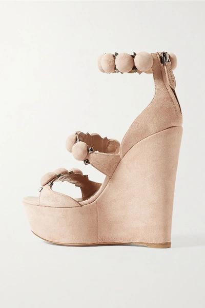 Shop Alaïa Bombe 140 Studded Suede Platform Wedge Sandals In Neutral