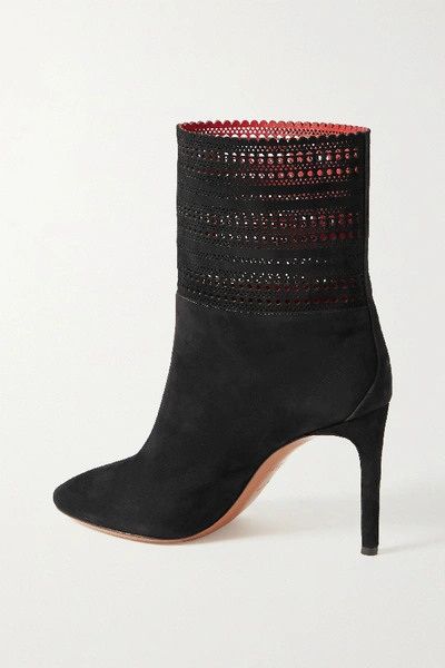 Shop Alaïa 90 Laser-cut Suede Ankle Boots In Black