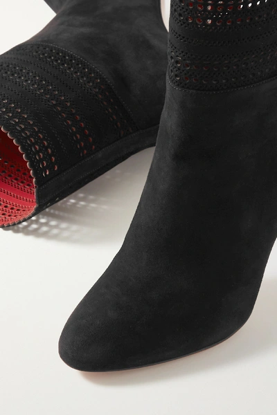 Shop Alaïa 90 Laser-cut Suede Ankle Boots In Black
