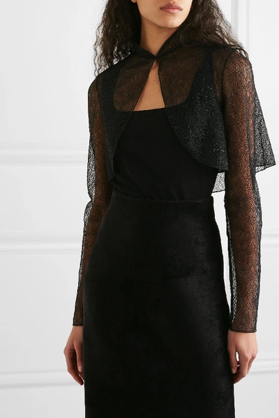 Shop Alaïa Cropped Glittered Lace Jacket In Black