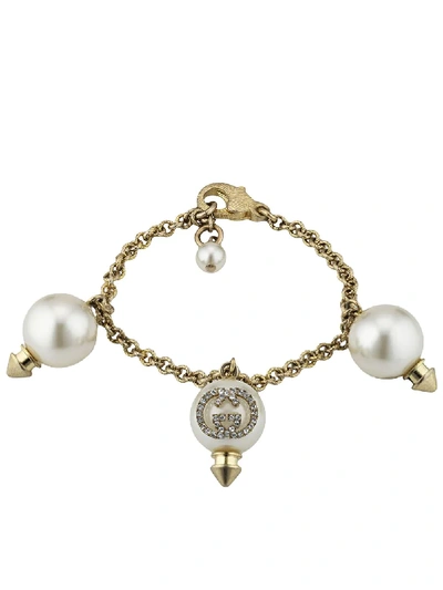 Shop Gucci Faux-pearl Embellished Bracelet In White