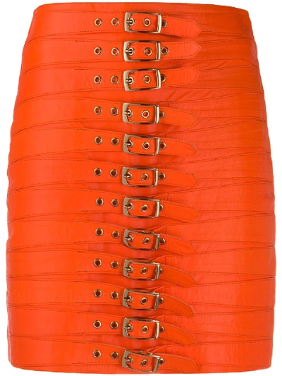 Shop Manokhi Dita Multi-buckle Detail Skirt In Orange