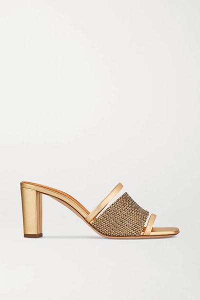 Shop Malone Souliers Demi 70 Leather-trimmed Lurex Mules In Gold
