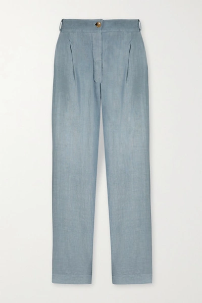 Shop Asceno Rivello Organic Linen Wide-leg Pants In Light Blue