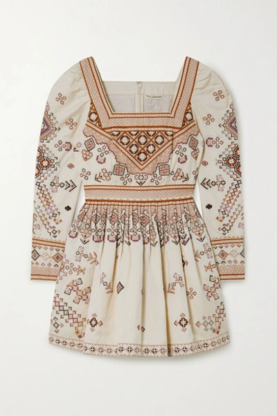 Shop Ulla Johnson Adilah Beaded-embellished Embroidered Cotton And Linen-blend Mini Dress In Cream