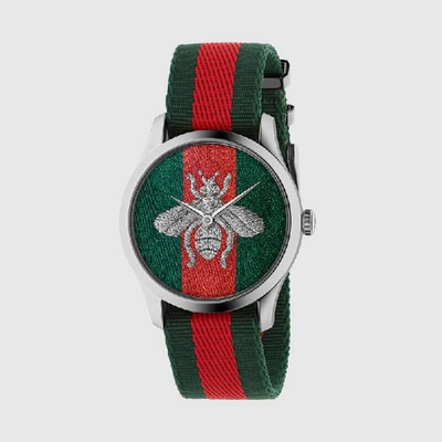 Shop Gucci G-timeless Watch, 38mm In Green And Red Nylon And Steel