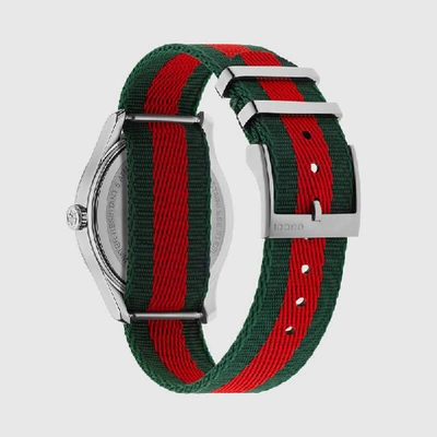 Shop Gucci G-timeless Watch, 38mm In Green And Red Nylon And Steel