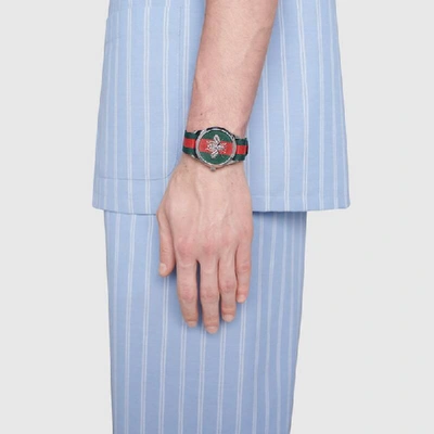 Shop Gucci G-timeless Watch, 38mm In Green And Red Nylon And Steel