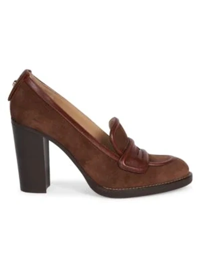 Shop Chloé Women's Emma Suede Loafer Pumps In Roasted Brown