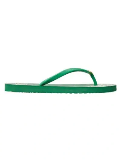 Shop Tory Burch Thin Bandana-print Flip Flops In Amazon Green