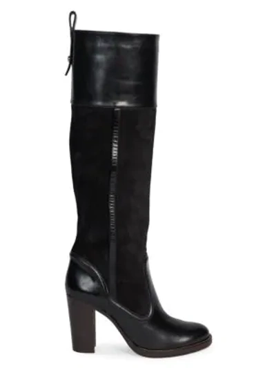 Shop Chloé Emma Tall Suede & Leather Boots In Black