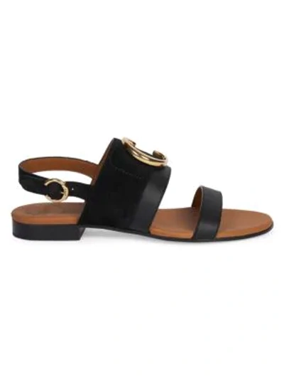 Shop Chloé C Leather Slingback Sandals In Black