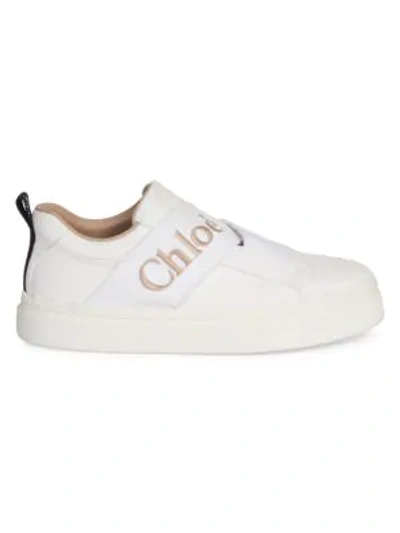 Shop Chloé Lauren Logo-strap Leather Sneakers In White