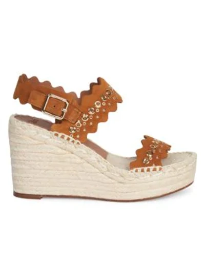 Shop Chloé Women's Lauren Grommet Suede Espadrille Platform Wedge Sandals In Natural Brown