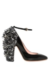 Rochas Patent Leather Mary Jane Pumps With Embellishment In Black