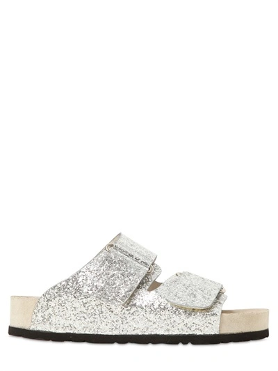 Giamba Glitter Slide Sandals In Silver