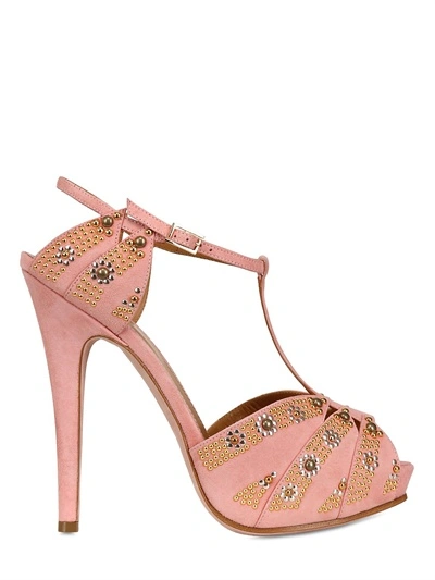 Shop Lerre 130mm Studded Suede T-bar Sandals In Pink