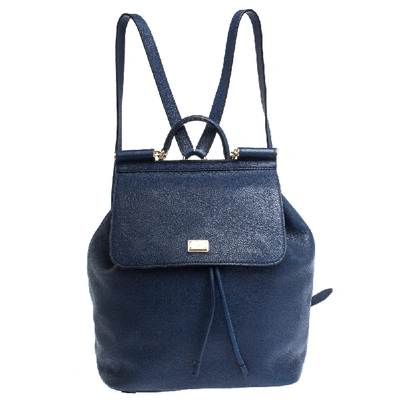 Pre-owned Dolce & Gabbana Blue Leather Miss Sicily Backpack