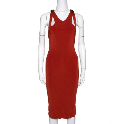 Pre-owned Gucci Brick Red Knit Bamboo Pin Detail Cutout Bodycon Dress Xs