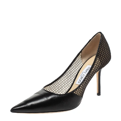 Pre-owned Jimmy Choo Black Mesh And Leather Love Pointed Toe Pumps Size 38.5